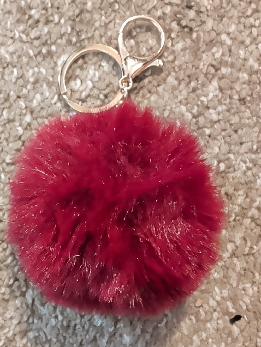 Burgundy Faux Fur Pom Pom Keychain Charm